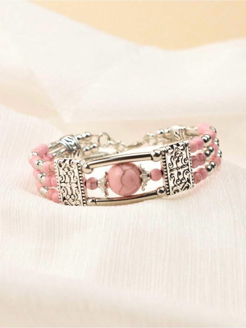 Bohemian Pink Beaded Multi-Strand Bracelet - Women Jewelry